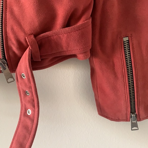 Balfern Suede Biker Jacket In Red - Picture 8 of 11